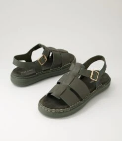 Adelmo Olive Leather Sandals -Lynx Shoes Shop TO13056HGOLE 6