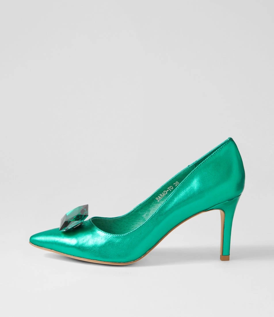 Babao Emerald Metallic Leather Jewels Heels 3 Babao Emerald Metallic Leather Jewels Heels