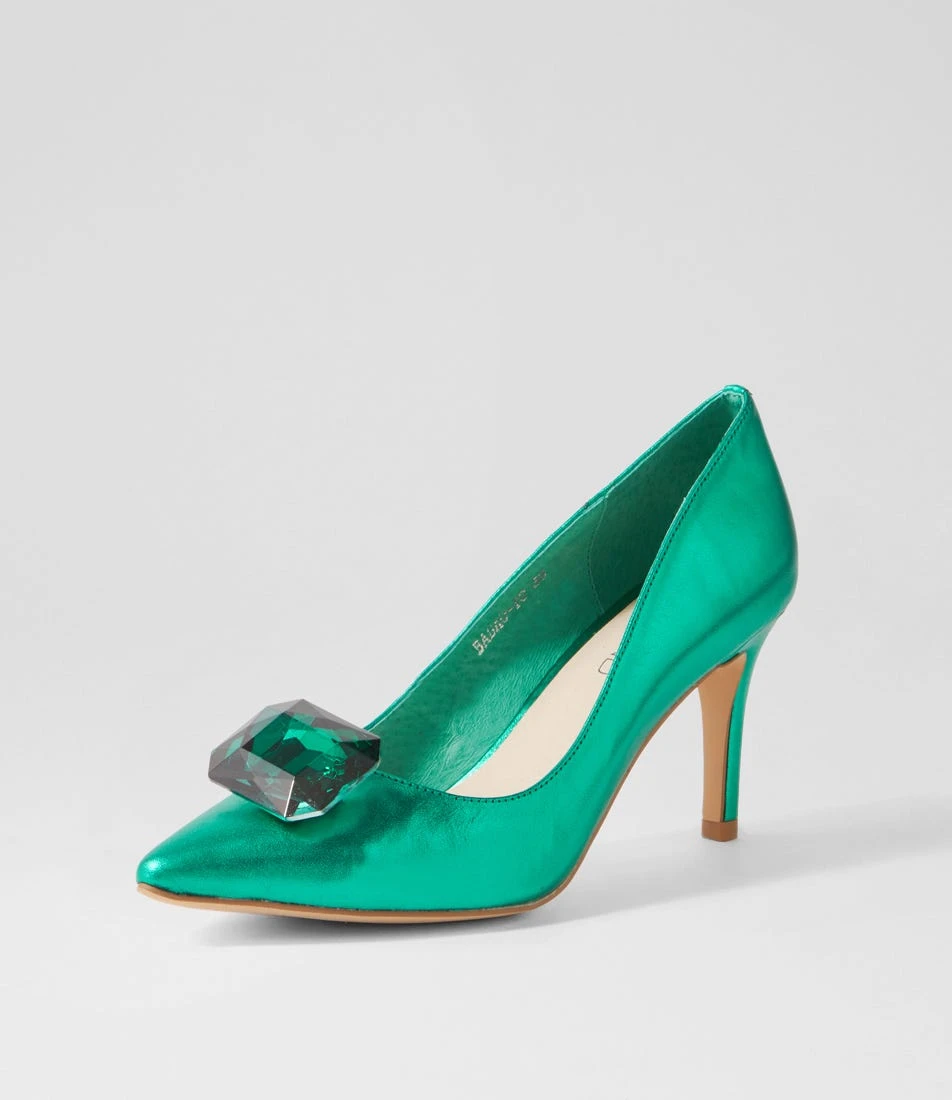 Babao Emerald Metallic Leather Jewels Heels 4 Babao Emerald Metallic Leather Jewels Heels - Image 2