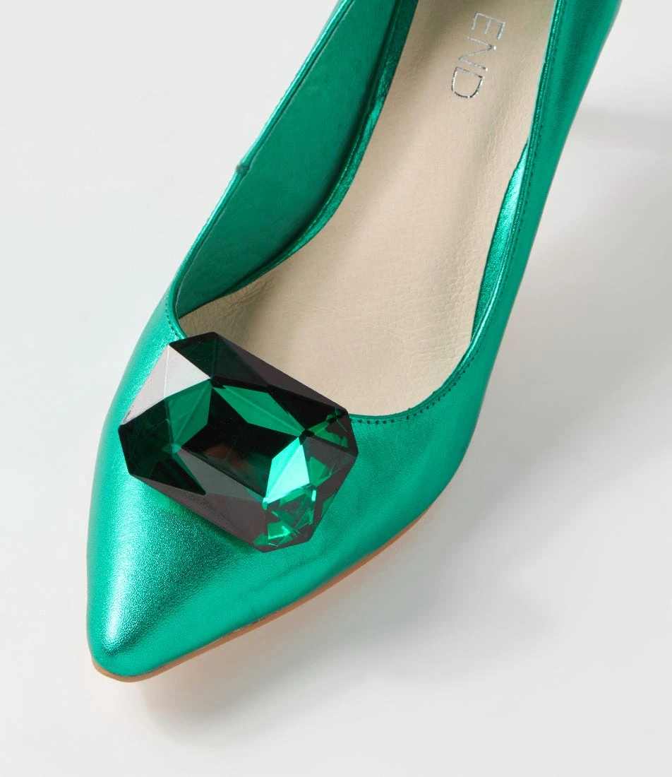Babao Emerald Metallic Leather Jewels Heels 6 Babao Emerald Metallic Leather Jewels Heels - Image 4