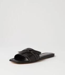 Langela Black Leather Slides -Lynx Shoes Shop TO13108BLALE 3