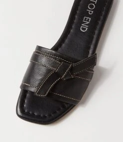 Langela Black Leather Slides -Lynx Shoes Shop TO13108BLALE 5