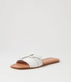 Langela White Leather Slides -Lynx Shoes Shop TO13108WHILE 3