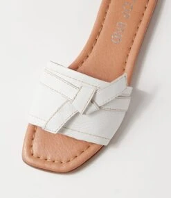 Langela White Leather Slides -Lynx Shoes Shop TO13108WHILE 5