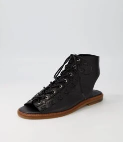 Nannerl Black Leather Sandals -Lynx Shoes Shop TO13127BLALE 3