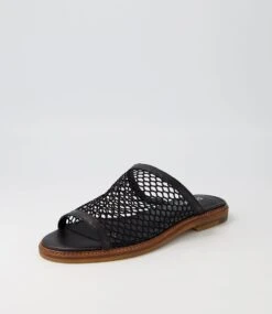 Natavia Black Leather Mesh Slides -Lynx Shoes Shop TO13130BLA73 3