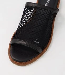 Natavia Black Leather Mesh Slides -Lynx Shoes Shop TO13130BLA73 5