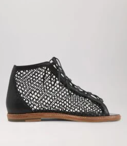 Nesha Black Leather Mesh Sandals -Lynx Shoes Shop TO13131BLA73 4