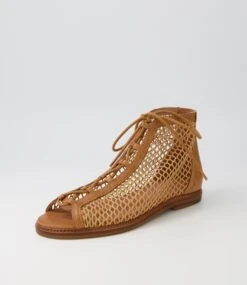 Nesha Dark Tan Leather Mesh Sandals -Lynx Shoes Shop TO13131TAO73 3