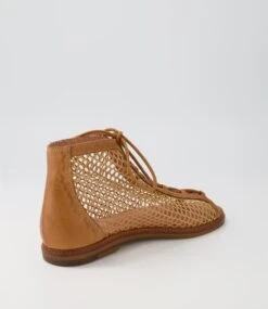 Nesha Dark Tan Leather Mesh Sandals -Lynx Shoes Shop TO13131TAO73 4
