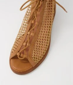 Nesha Dark Tan Leather Mesh Sandals -Lynx Shoes Shop TO13131TAO73 5