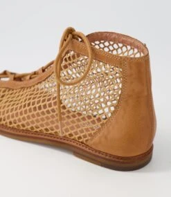 Nesha Dark Tan Leather Mesh Sandals -Lynx Shoes Shop TO13131TAO73 6