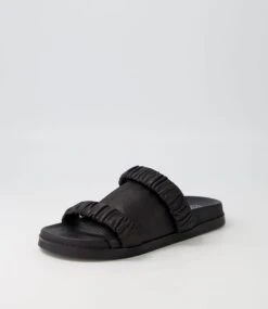Resky Black Leather Slides -Lynx Shoes Shop TO13147BLALE 3