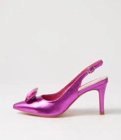 Barbados Fuchsia Metallic Leather Jewels Heels