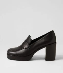 Danyela Black Leather Heels
