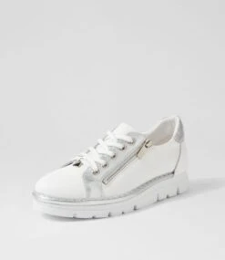 Elos White Silver Leather Sneakers -Lynx Shoes Shop TO13235W95LE 3