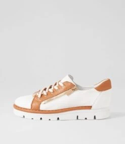 Elos White Dark Tan Leather Sneakers