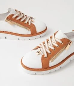 Elos White Dark Tan Leather Sneakers -Lynx Shoes Shop TO13235WHYLE 6