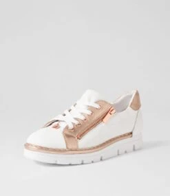 Elos White Pale Rose Gold Leather Sneakers -Lynx Shoes Shop TO13235WJ5LE 3