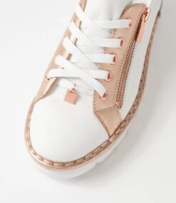 Elos White Pale Rose Gold Leather Sneakers -Lynx Shoes Shop TO13235WJ5LE 5