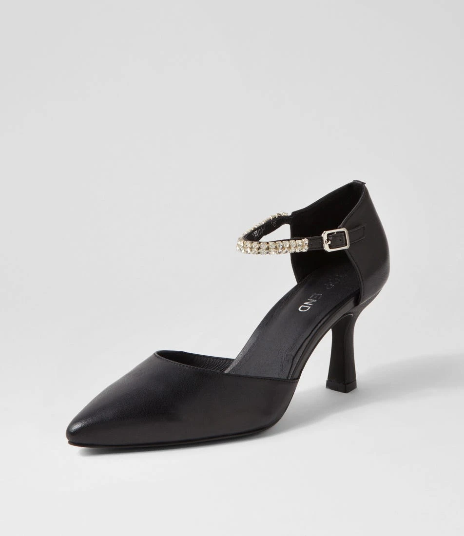 Luxom Black Silver Leather Jewels Heels 4 Luxom Black Silver Leather Jewels Heels - Image 2