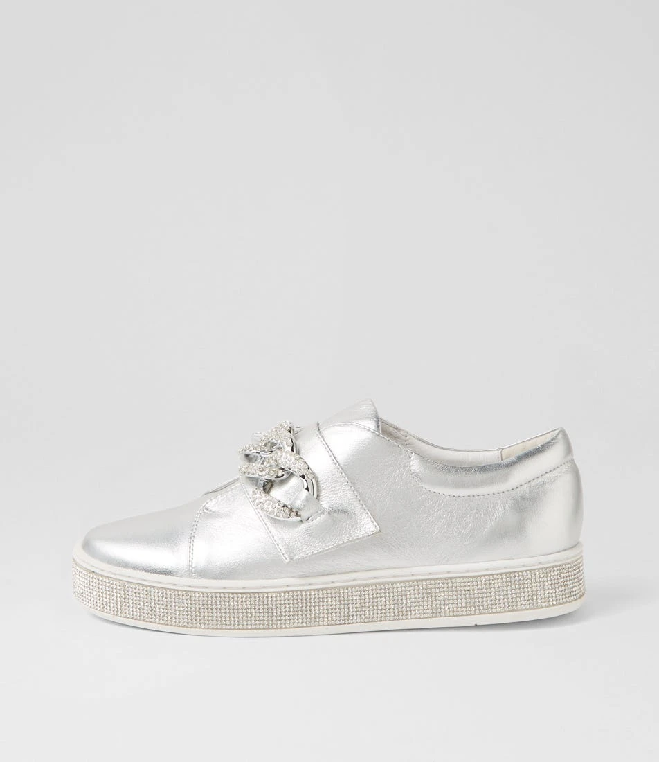 Poppiey Silver Leather Jewels Sneakers 3 Poppiey Silver Leather Jewels Sneakers