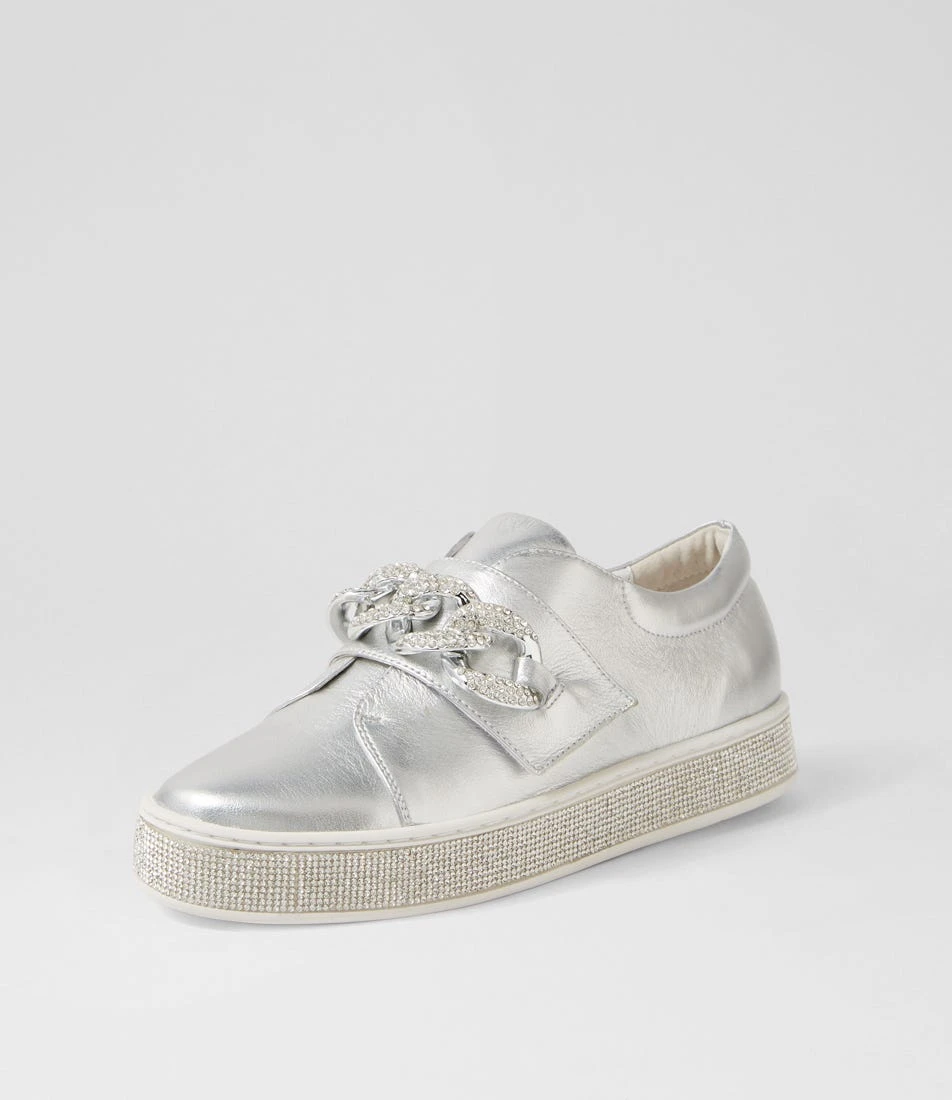 Poppiey Silver Leather Jewels Sneakers 4 Poppiey Silver Leather Jewels Sneakers - Image 2