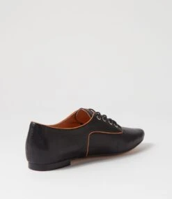 Surena Black Tan Leather Lace Up Flats -Lynx Shoes Shop TO13285BCPLE 4