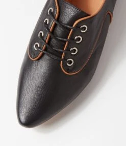 Surena Black Tan Leather Lace Up Flats -Lynx Shoes Shop TO13285BCPLE 5