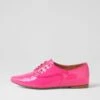 Surena Hot Pink Patent Leather Lace Up Flats -Lynx Shoes Shop TO13285QABFD 2