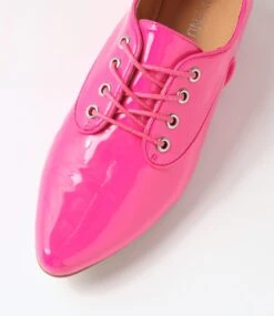 Surena Hot Pink Patent Leather Lace Up Flats -Lynx Shoes Shop TO13285QABFD 5