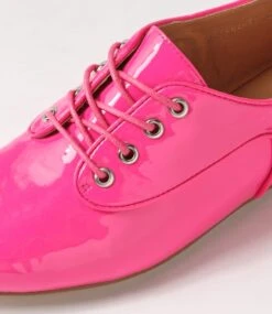 Surena Hot Pink Patent Leather Lace Up Flats -Lynx Shoes Shop TO13285QABFD 6