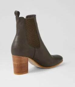 Usset Olive Elastic Leather Ankle Boots -Lynx Shoes Shop TO13294H8163 4