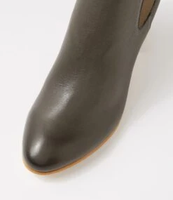 Usset Olive Elastic Leather Ankle Boots -Lynx Shoes Shop TO13294H8163 5