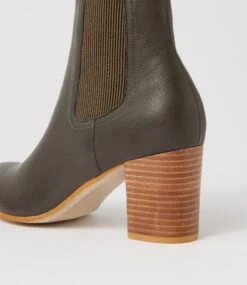 Usset Olive Elastic Leather Ankle Boots -Lynx Shoes Shop TO13294H8163 6