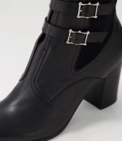 Utoast Black Leather Elastic Ankle Boots -Lynx Shoes Shop TO13295B6663 6
