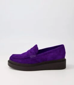 Zoafa Royal Purple Black Suede Loafers