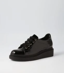 Zilyar Black Patent Leather Lace Up Flats -Lynx Shoes Shop TO13299B58PL 3