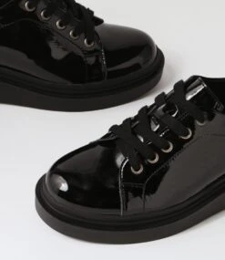 Zilyar Black Patent Leather Lace Up Flats -Lynx Shoes Shop TO13299B58PL 6