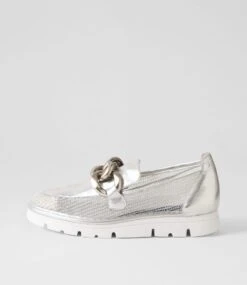 Esin Silver Mesh Leather Sneakers