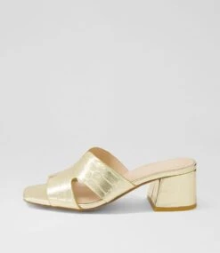 Corlat Pale Gold Shine Croc Leather Mules