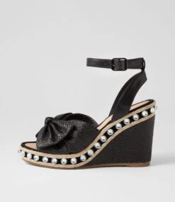 Evone Black Synthetic Raffia Leather Espadrilles