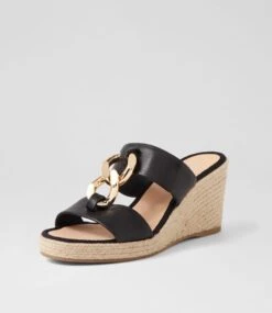 Greecie Black Natural Rope Leather Espadrilles -Lynx Shoes Shop TO13372BZKLE 3