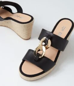 Greecie Black Natural Rope Leather Espadrilles -Lynx Shoes Shop TO13372BZKLE 6