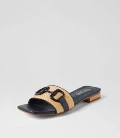 Kuzil Navy Natural Synthetic Raffia Leather Slides 8 Kuzil Navy Natural Synthetic Raffia Leather Slides -Lynx Shoes Shop TO13389DWS3N 3