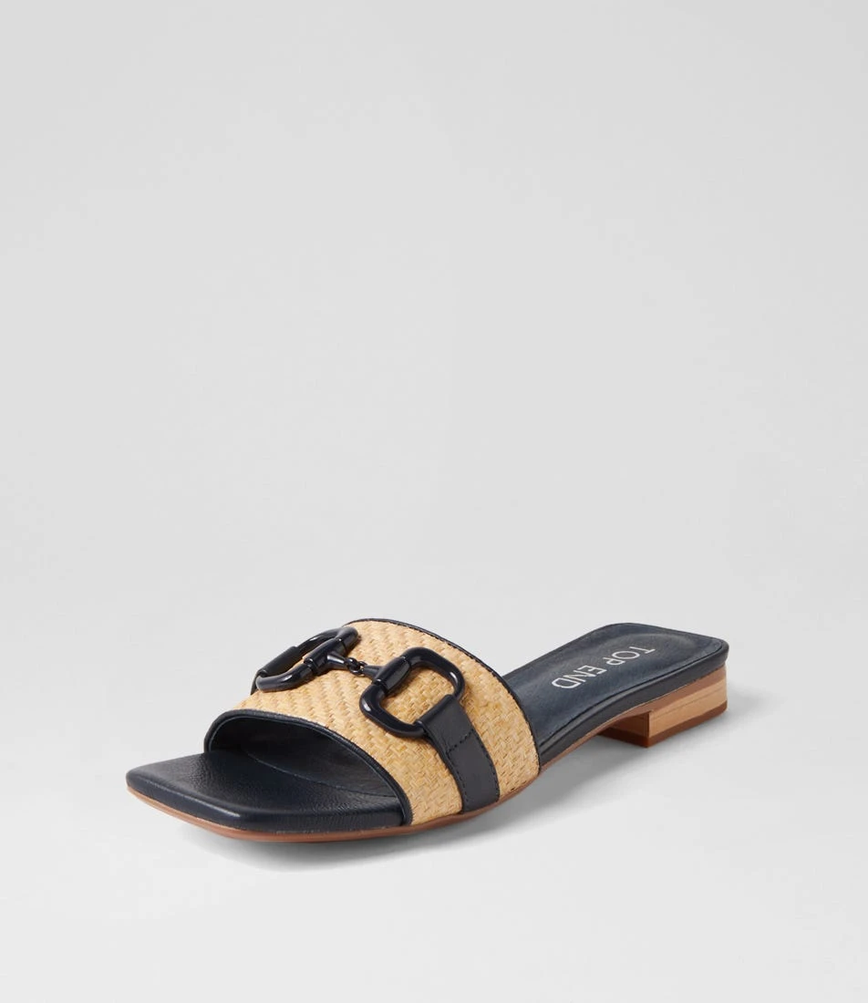 Kuzil Navy Natural Synthetic Raffia Leather Slides 4 Kuzil Navy Natural Synthetic Raffia Leather Slides - Image 2
