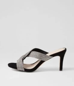 Narleta Black Silver Suede Jewels Mules