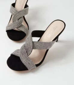 Narleta Black Silver Suede Jewels Mules -Lynx Shoes Shop TO13404BCIZB 6