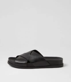 Tally Black Leather Slides
