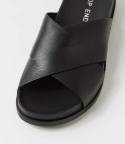 Tally Black Leather Slides -Lynx Shoes Shop TO13437BLALE 5